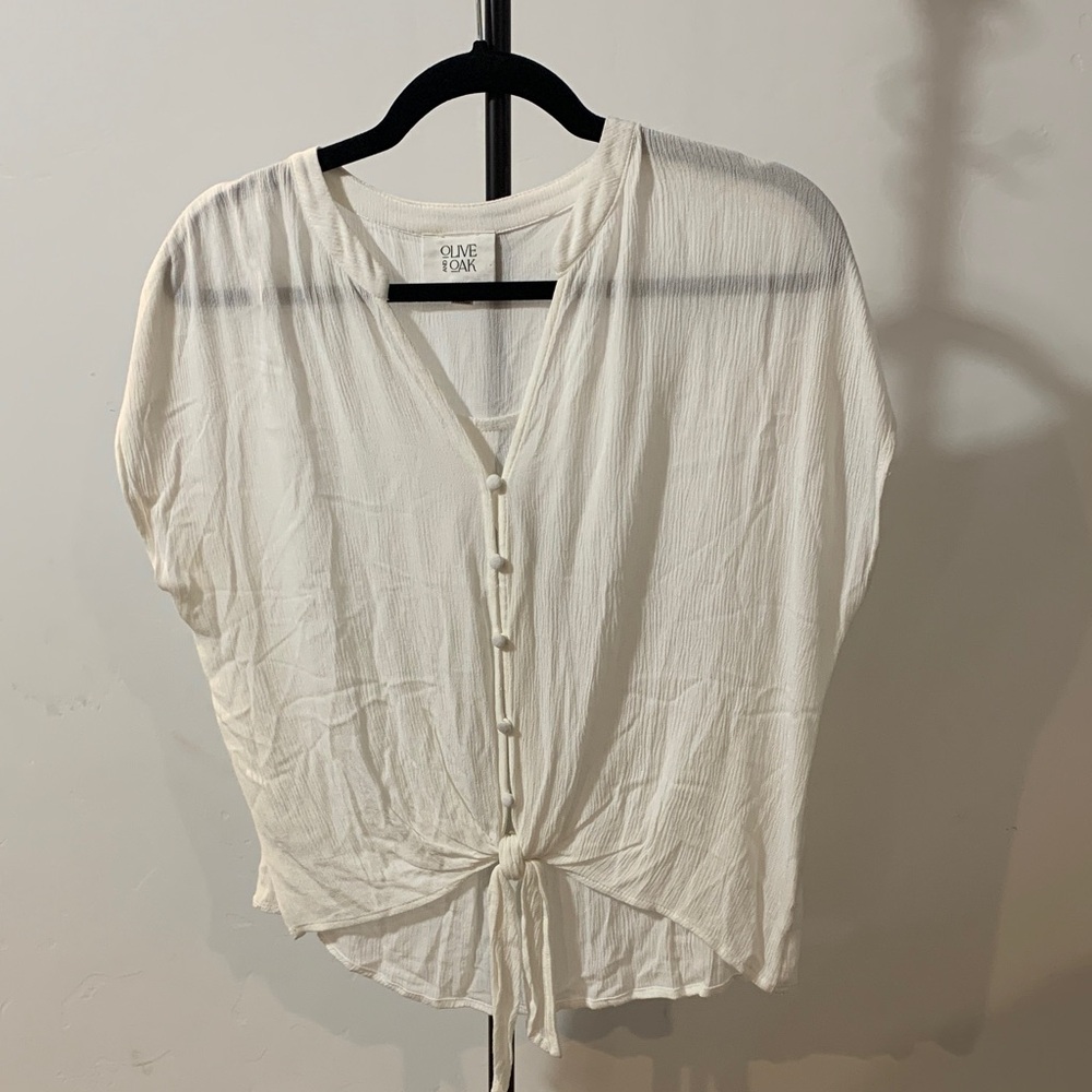 Olive & Oak Cream Gauze Tie Front Blouse | Boho Capsule Top | Size Small - Picture 2 of 4